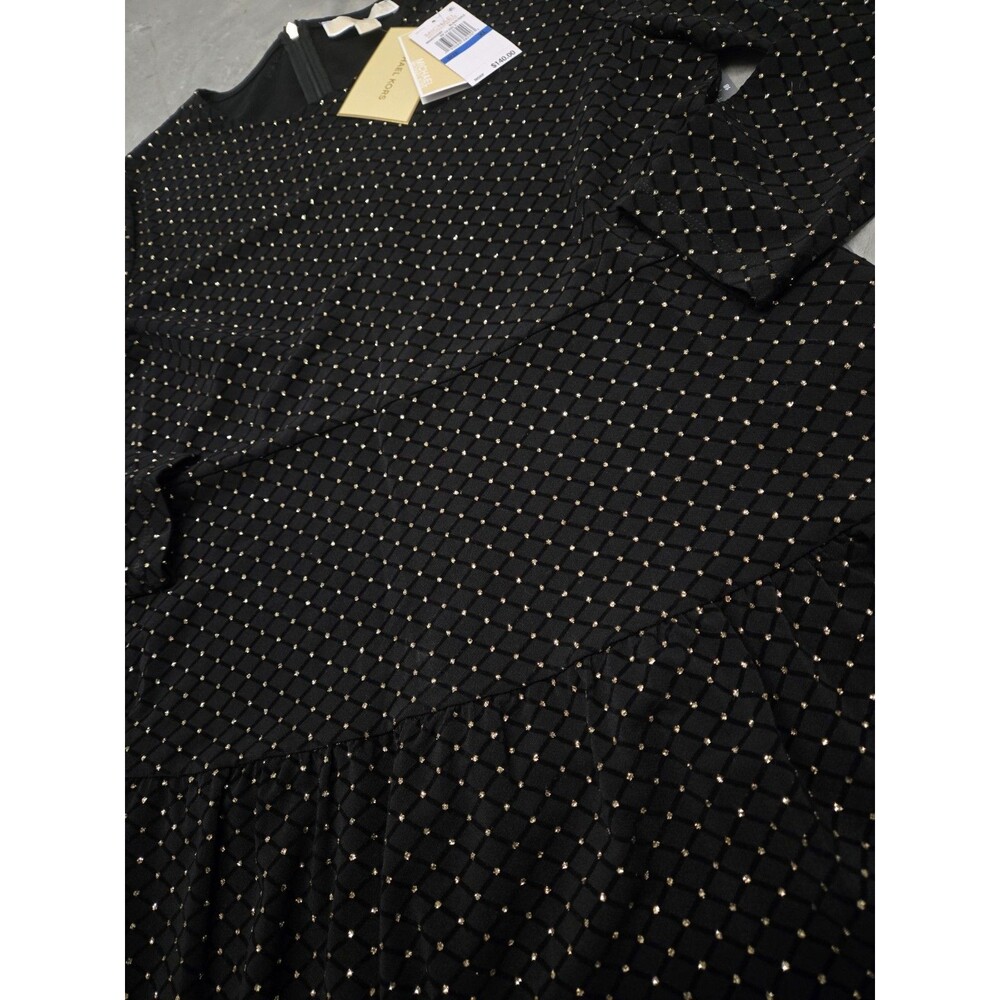 Michael Kors Womens Embellished Drop-Waist Dress Black Gold Sparkles NWT New - Picture 4 of 13